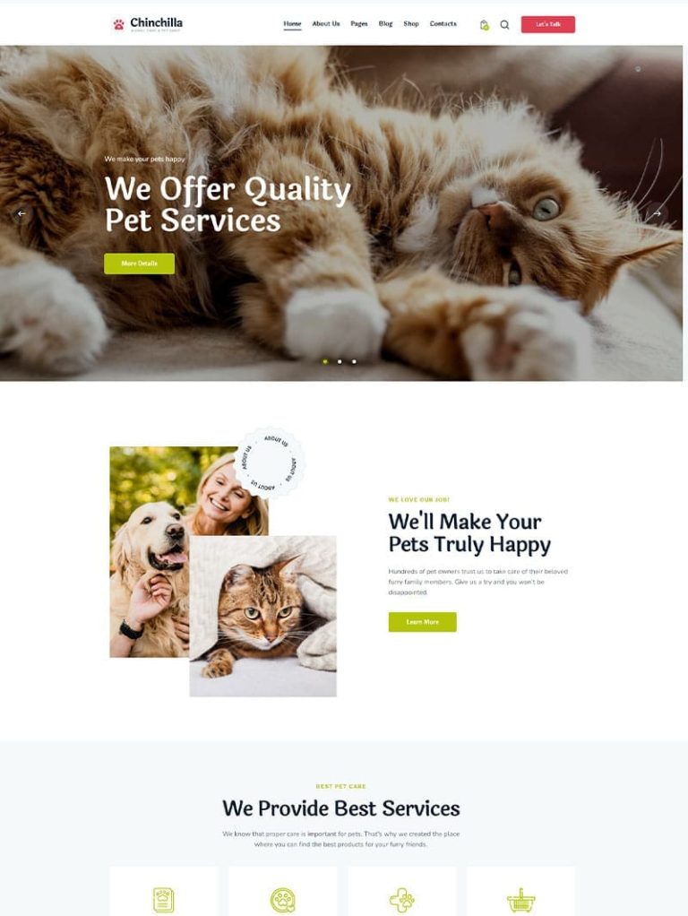 Chinchilla Evcil Hayvan ve Veteriner WordPress Teması
