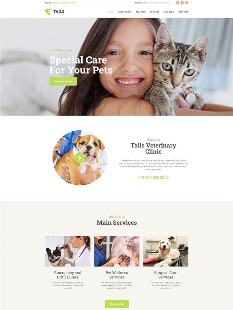 Tails Veteriner WordPress Teması