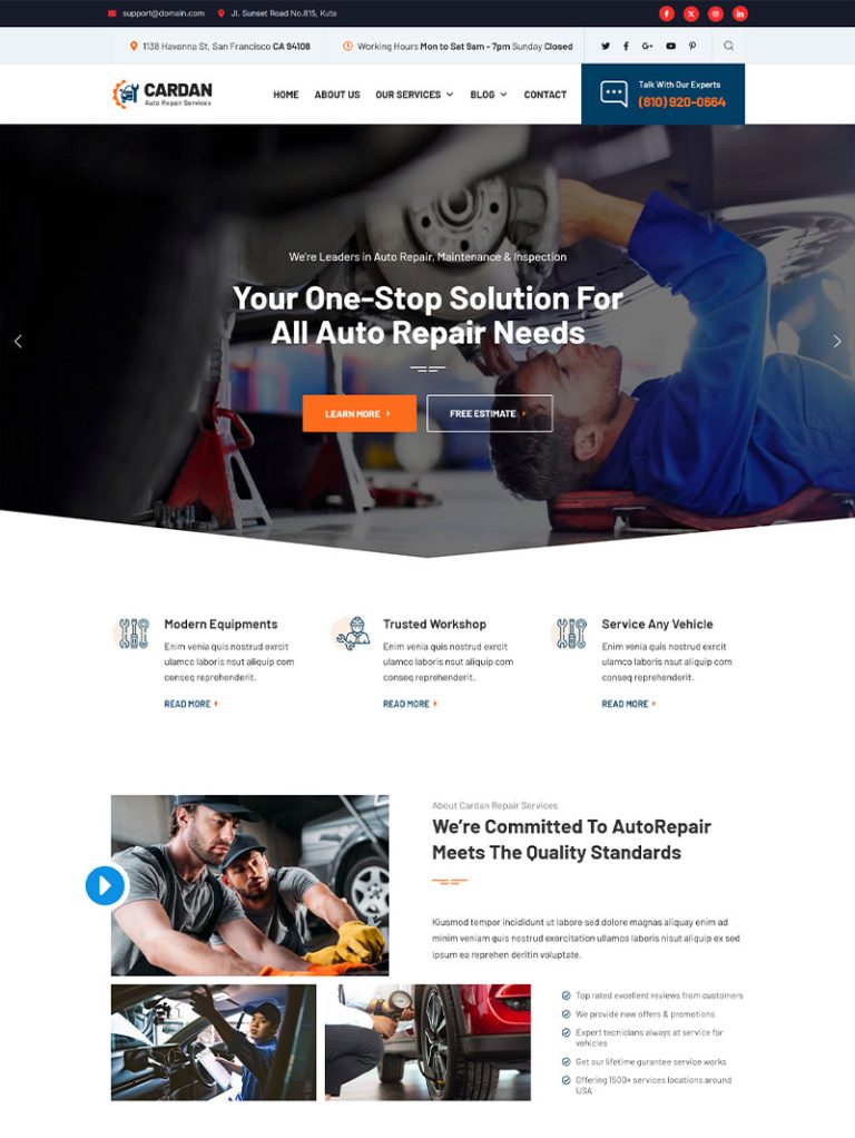 Cardan Oto Tamir WordPress Teması