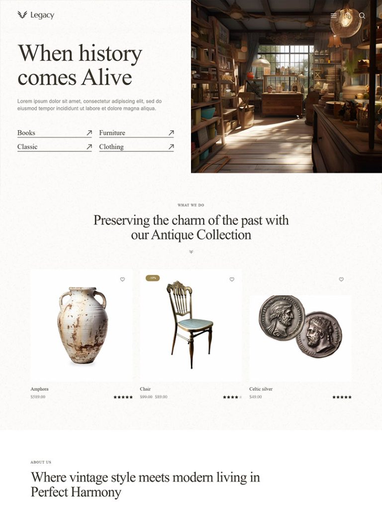 Legacy Antika ve Koleksiyon WordPress Teması