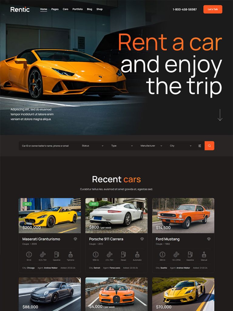 Rentic Araç Kiralama WordPress Teması