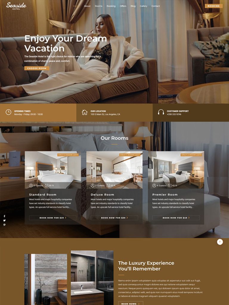 Seaside Otel ve Konaklama WordPress Teması